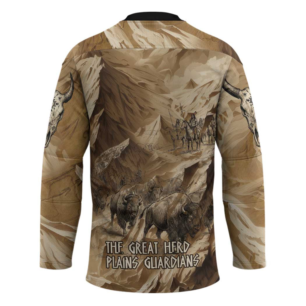 Buffalo Skull Native American Hockey Jersey Tribal Symbols and Mountain Scene Great Herd and Plains Guardians - Wonder Print Shop