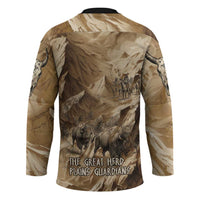 Buffalo Skull Native American Hockey Jersey Tribal Symbols and Mountain Scene Great Herd and Plains Guardians - Wonder Print Shop