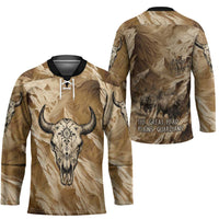 Buffalo Skull Native American Hockey Jersey Tribal Symbols and Mountain Scene Great Herd and Plains Guardians - Wonder Print Shop