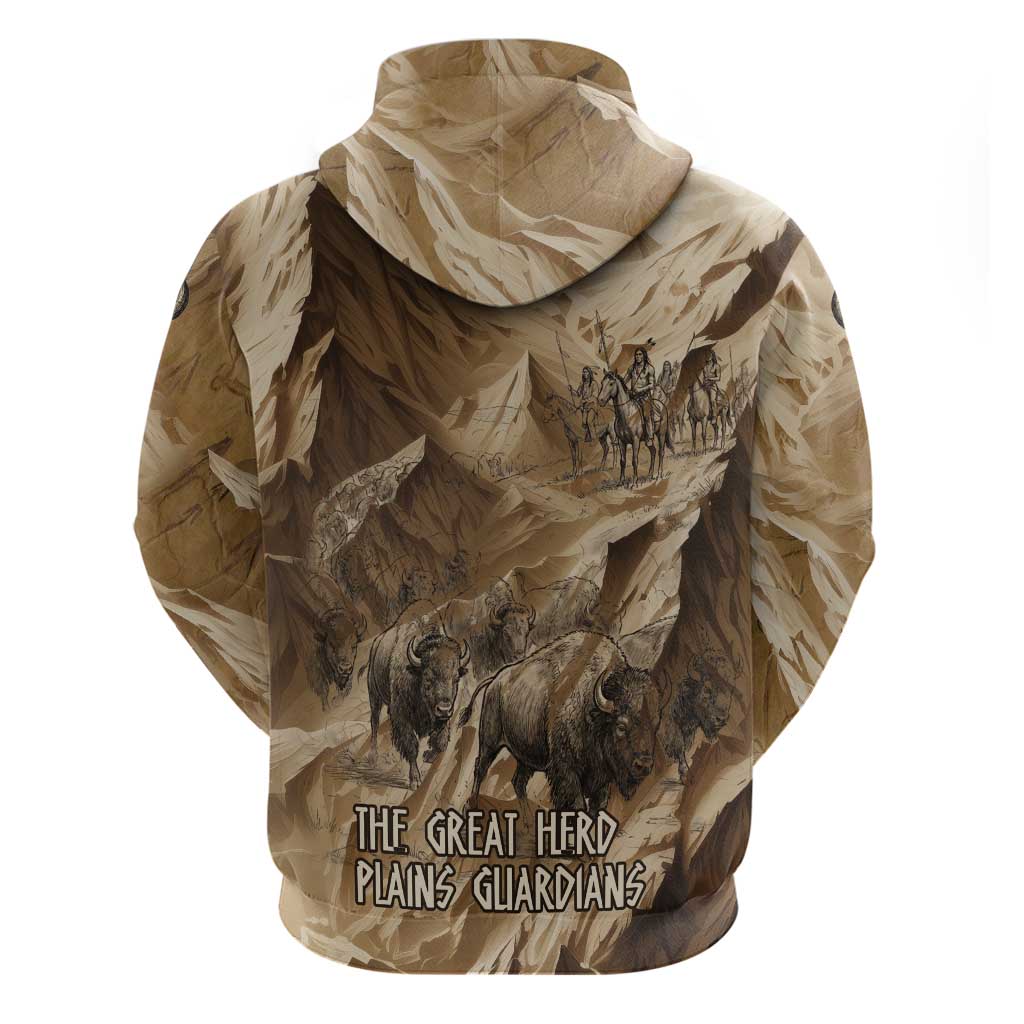 Buffalo Skull Native American Hoodie Tribal Symbols and Mountain Scene Great Herd and Plains Guardians - Wonder Print Shop