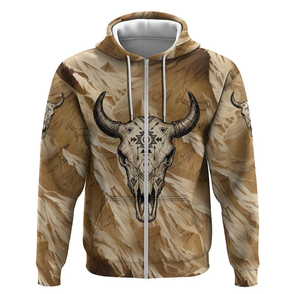 Buffalo Skull Native American Hoodie Tribal Symbols and Mountain Scene Great Herd and Plains Guardians - Wonder Print Shop