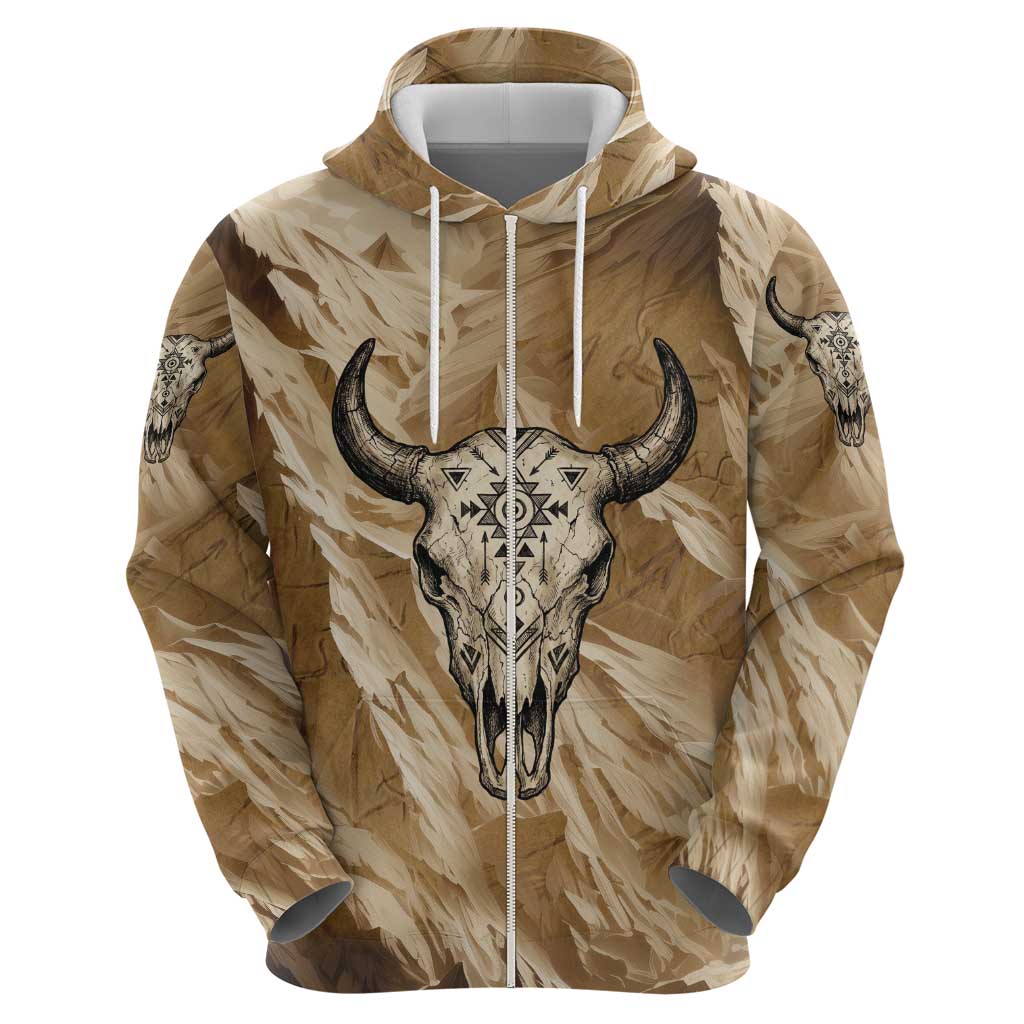 Buffalo Skull Native American Hoodie Tribal Symbols and Mountain Scene Great Herd and Plains Guardians - Wonder Print Shop