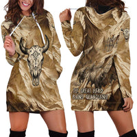 Buffalo Skull Native American Hoodie Dress Tribal Symbols and Mountain Scene Great Herd and Plains Guardians - Wonder Print Shop