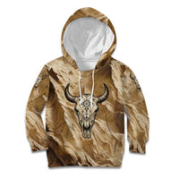 Buffalo Skull Native American Kid Hoodie Tribal Symbols and Mountain Scene Great Herd and Plains Guardians - Wonder Print Shop