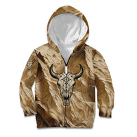 Buffalo Skull Native American Kid Hoodie Tribal Symbols and Mountain Scene Great Herd and Plains Guardians - Wonder Print Shop