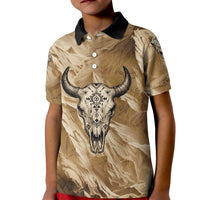 Buffalo Skull Native American Kid Polo Shirt Tribal Symbols and Mountain Scene Great Herd and Plains Guardians - Wonder Print Shop