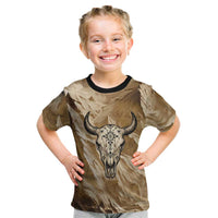 Buffalo Skull Native American Kid T Shirt Tribal Symbols and Mountain Scene Great Herd and Plains Guardians - Wonder Print Shop