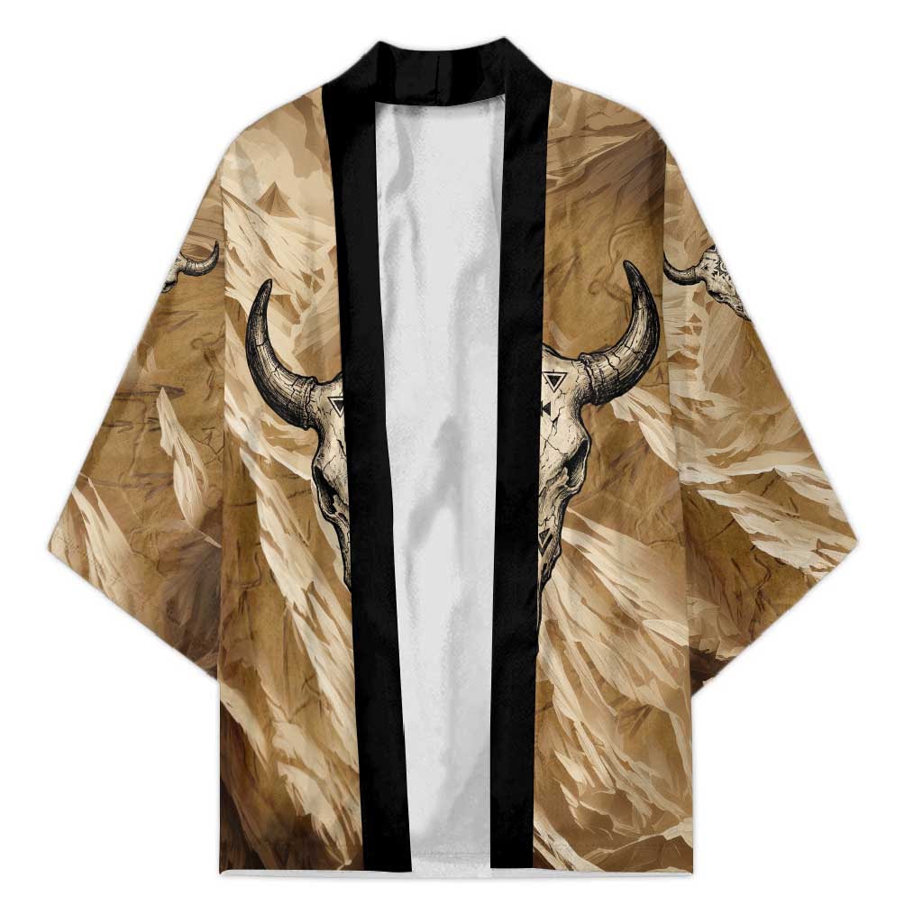 Buffalo Skull Native American Kimono Tribal Symbols and Mountain Scene Great Herd and Plains Guardians - Wonder Print Shop
