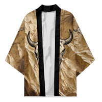 Buffalo Skull Native American Kimono Tribal Symbols and Mountain Scene Great Herd and Plains Guardians - Wonder Print Shop