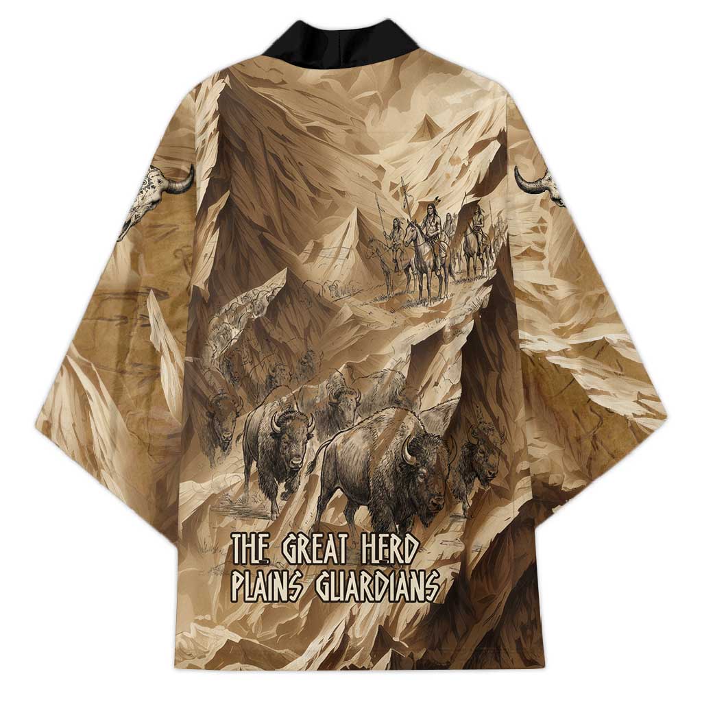 Buffalo Skull Native American Kimono Tribal Symbols and Mountain Scene Great Herd and Plains Guardians - Wonder Print Shop