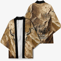 Buffalo Skull Native American Kimono Tribal Symbols and Mountain Scene Great Herd and Plains Guardians - Wonder Print Shop