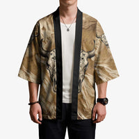 Buffalo Skull Native American Kimono Tribal Symbols and Mountain Scene Great Herd and Plains Guardians - Wonder Print Shop