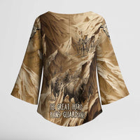 Buffalo Skull Native American Kimono Sleeve Blouse Tribal Symbols and Mountain Scene Great Herd and Plains Guardians - Wonder Print Shop