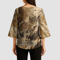 Buffalo Skull Native American Kimono Sleeve Blouse Tribal Symbols and Mountain Scene Great Herd and Plains Guardians - Wonder Print Shop