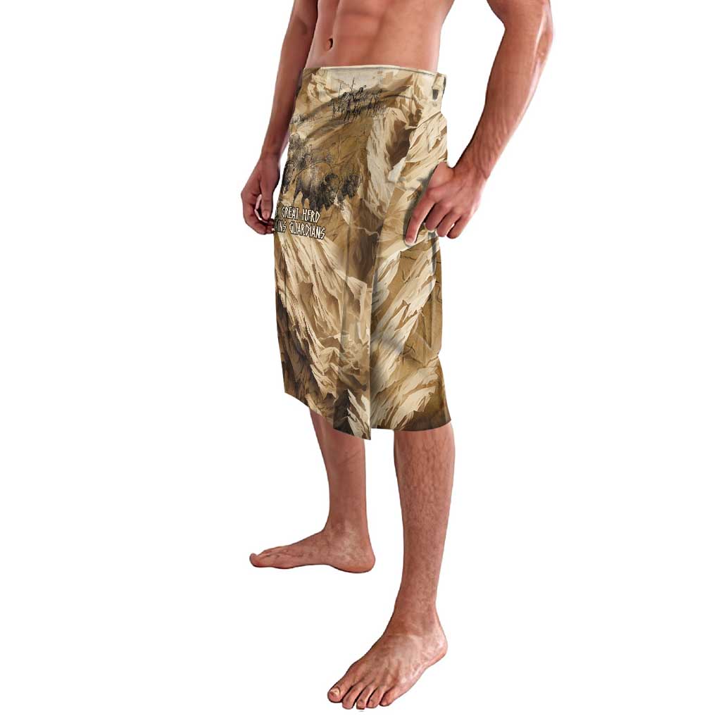 Buffalo Skull Native American Lavalava Tribal Symbols and Mountain Scene Great Herd and Plains Guardians - Wonder Print Shop