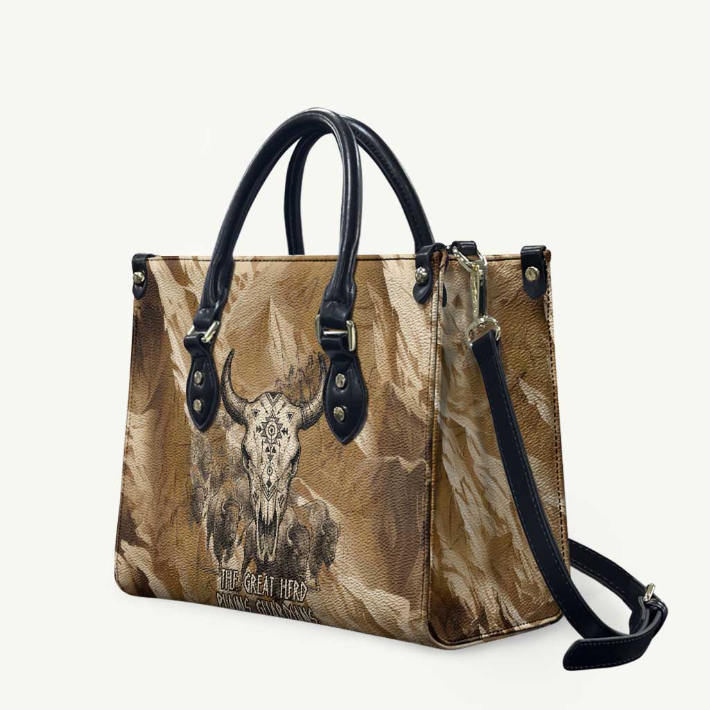 Buffalo Skull Native American Leather Bag Tribal Symbols and Mountain Scene Great Herd and Plains Guardians - Wonder Print Shop