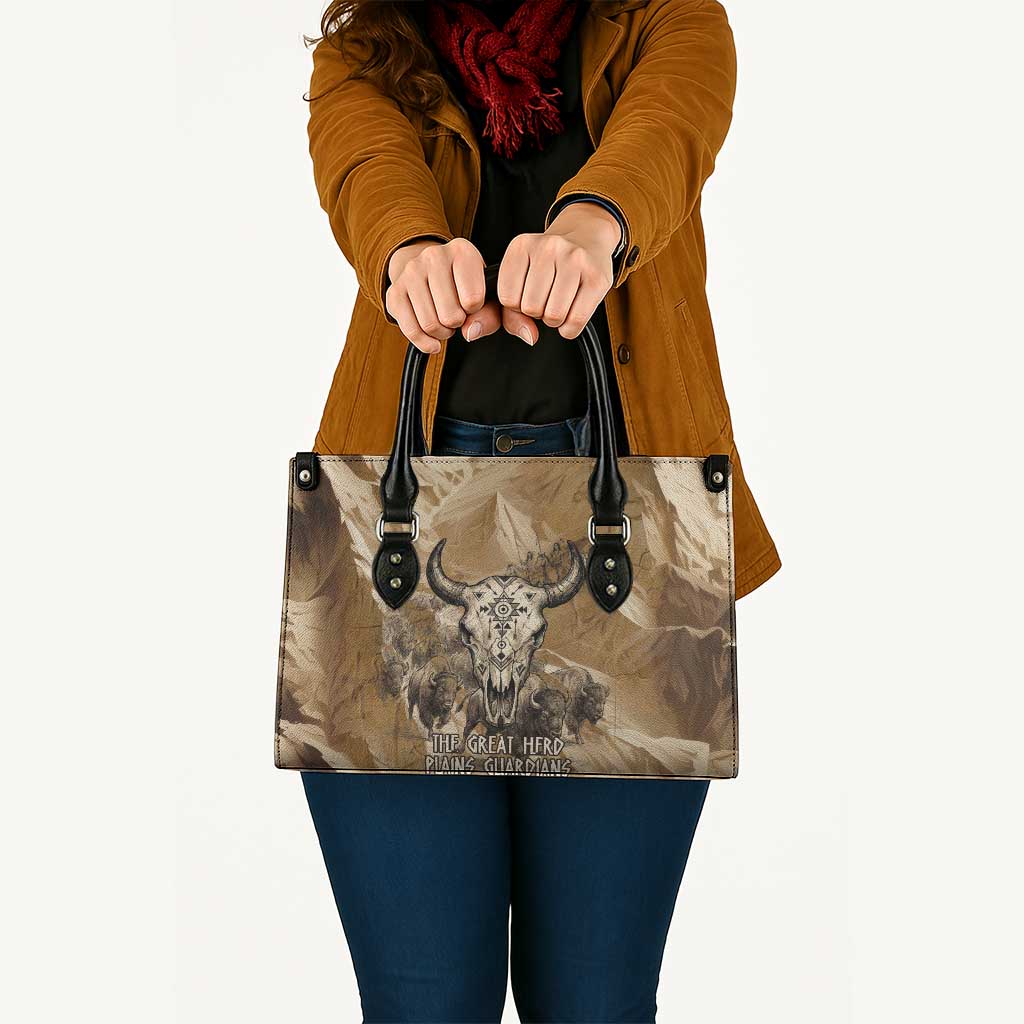 Buffalo Skull Native American Leather Bag Tribal Symbols and Mountain Scene Great Herd and Plains Guardians - Wonder Print Shop