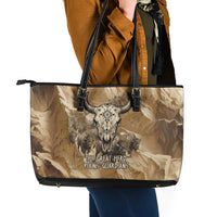 Buffalo Skull Native American Leather Tote Bag Tribal Symbols and Mountain Scene Great Herd and Plains Guardians - Wonder Print Shop