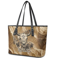 Buffalo Skull Native American Leather Tote Bag Tribal Symbols and Mountain Scene Great Herd and Plains Guardians - Wonder Print Shop