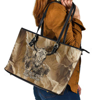 Buffalo Skull Native American Leather Tote Bag Tribal Symbols and Mountain Scene Great Herd and Plains Guardians - Wonder Print Shop