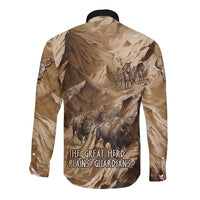 Buffalo Skull Native American Long Sleeve Button Shirt Tribal Symbols and Mountain Scene Great Herd and Plains Guardians - Wonder Print Shop