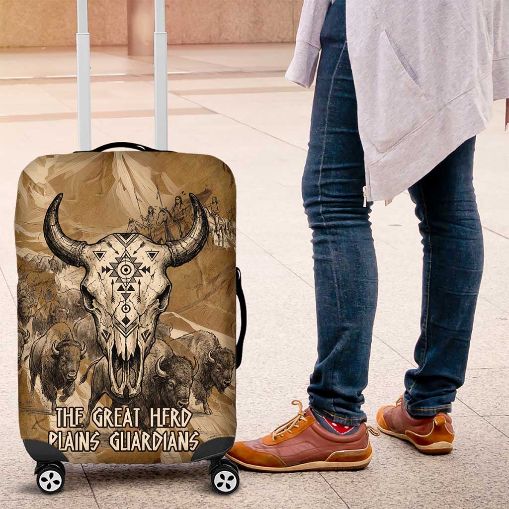 Buffalo Skull Native American Luggage Cover Tribal Symbols and Mountain Scene Great Herd and Plains Guardians - Wonder Print Shop