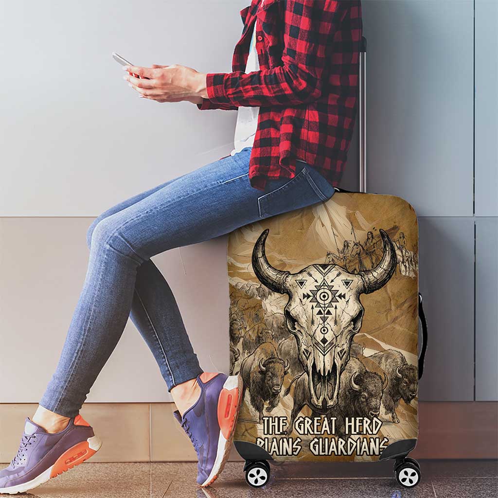 Buffalo Skull Native American Luggage Cover Tribal Symbols and Mountain Scene Great Herd and Plains Guardians - Wonder Print Shop
