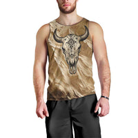 Buffalo Skull Native American Men Tank Top Tribal Symbols and Mountain Scene Great Herd and Plains Guardians - Wonder Print Shop