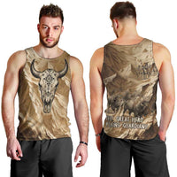 Buffalo Skull Native American Men Tank Top Tribal Symbols and Mountain Scene Great Herd and Plains Guardians - Wonder Print Shop