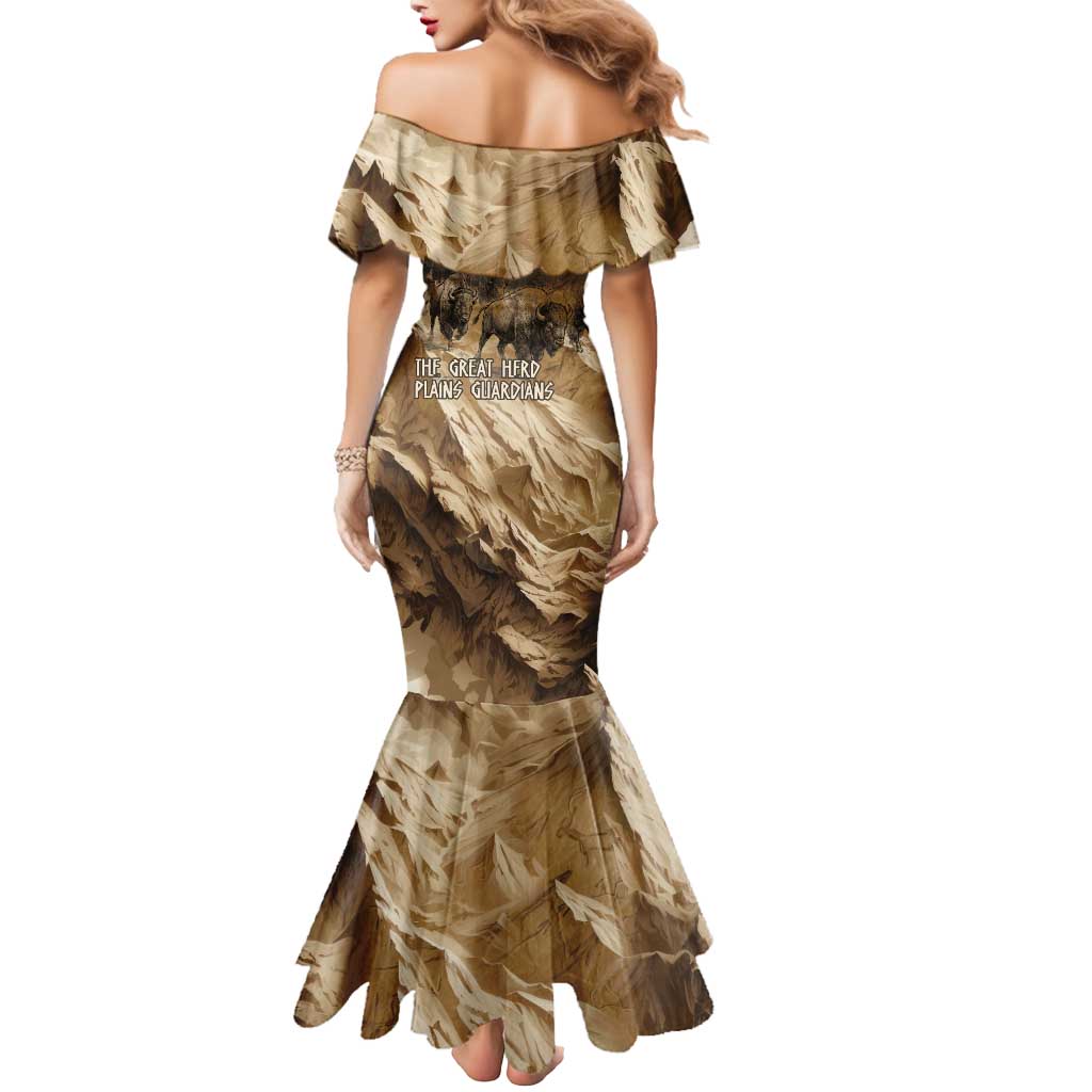 Buffalo Skull Native American Mermaid Dress Tribal Symbols and Mountain Scene Great Herd and Plains Guardians - Wonder Print Shop