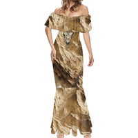 Buffalo Skull Native American Mermaid Dress Tribal Symbols and Mountain Scene Great Herd and Plains Guardians - Wonder Print Shop