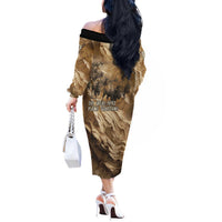 Buffalo Skull Native American Off The Shoulder Long Sleeve Dress Tribal Symbols and Mountain Scene Great Herd and Plains Guardians - Wonder Print Shop