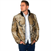 Buffalo Skull Native American Padded Jacket Tribal Symbols and Mountain Scene Great Herd and Plains Guardians - Wonder Print Shop