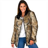 Buffalo Skull Native American Padded Jacket Tribal Symbols and Mountain Scene Great Herd and Plains Guardians - Wonder Print Shop
