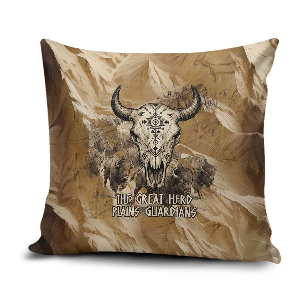 Buffalo Skull Native American Pillow Cover Tribal Symbols and Mountain Scene Great Herd and Plains Guardians - Wonder Print Shop