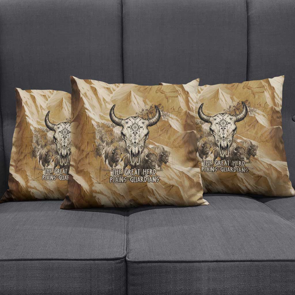 Buffalo Skull Native American Pillow Cover Tribal Symbols and Mountain Scene Great Herd and Plains Guardians - Wonder Print Shop