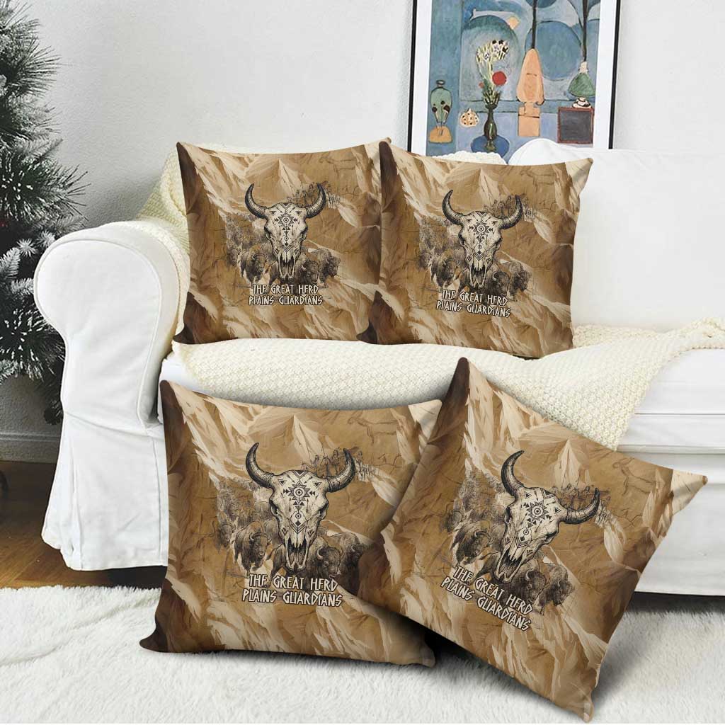 Buffalo Skull Native American Pillow Cover Tribal Symbols and Mountain Scene Great Herd and Plains Guardians - Wonder Print Shop