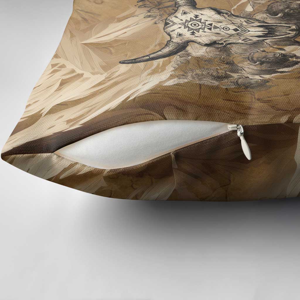 Buffalo Skull Native American Pillow Cover Tribal Symbols and Mountain Scene Great Herd and Plains Guardians - Wonder Print Shop