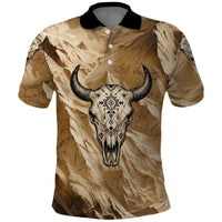 Buffalo Skull Native American Polo Shirt Tribal Symbols and Mountain Scene Great Herd and Plains Guardians - Wonder Print Shop