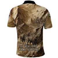 Buffalo Skull Native American Polo Shirt Tribal Symbols and Mountain Scene Great Herd and Plains Guardians - Wonder Print Shop