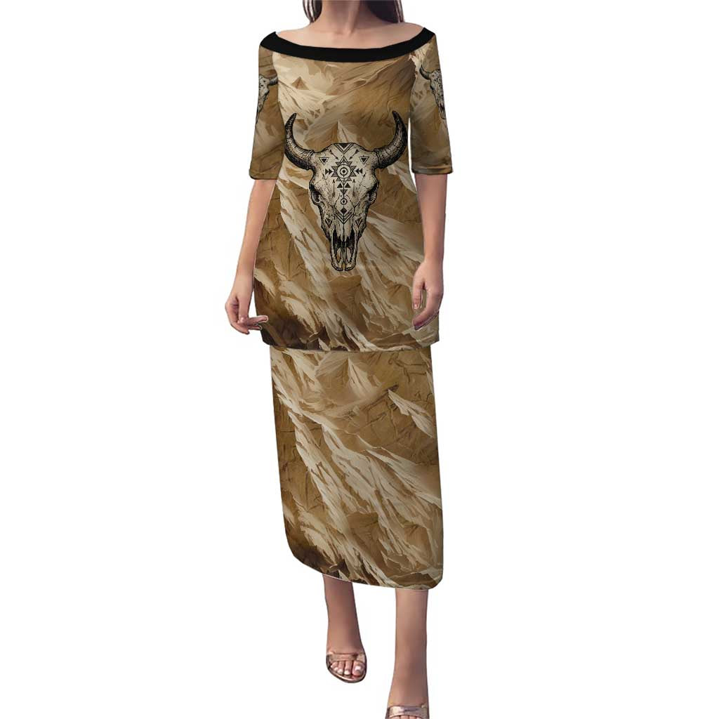 Buffalo Skull Native American Puletasi Tribal Symbols and Mountain Scene Great Herd and Plains Guardians - Wonder Print Shop