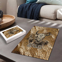 Buffalo Skull Native American Puzzle Tribal Symbols and Mountain Scene Great Herd and Plains Guardians - Wonder Print Shop
