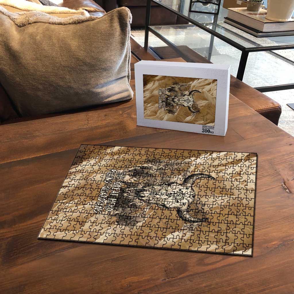 Buffalo Skull Native American Puzzle Tribal Symbols and Mountain Scene Great Herd and Plains Guardians - Wonder Print Shop