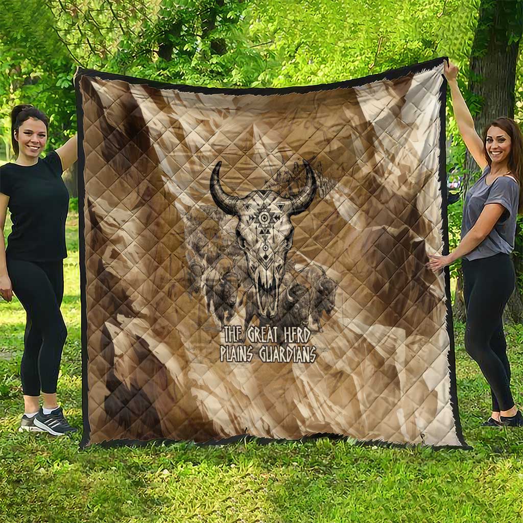 Buffalo Skull Native American Quilt Tribal Symbols and Mountain Scene Great Herd and Plains Guardians - Wonder Print Shop
