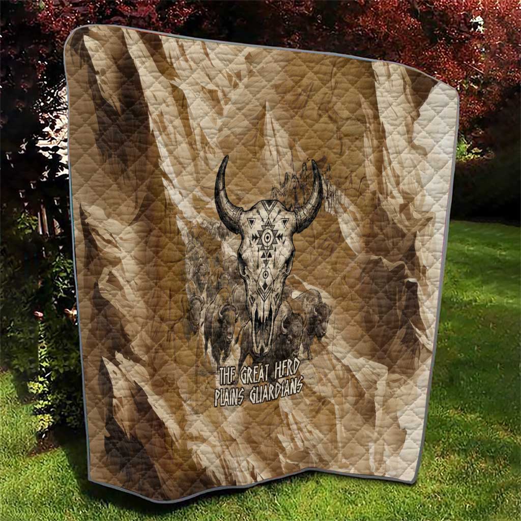 Buffalo Skull Native American Quilt Tribal Symbols and Mountain Scene Great Herd and Plains Guardians - Wonder Print Shop