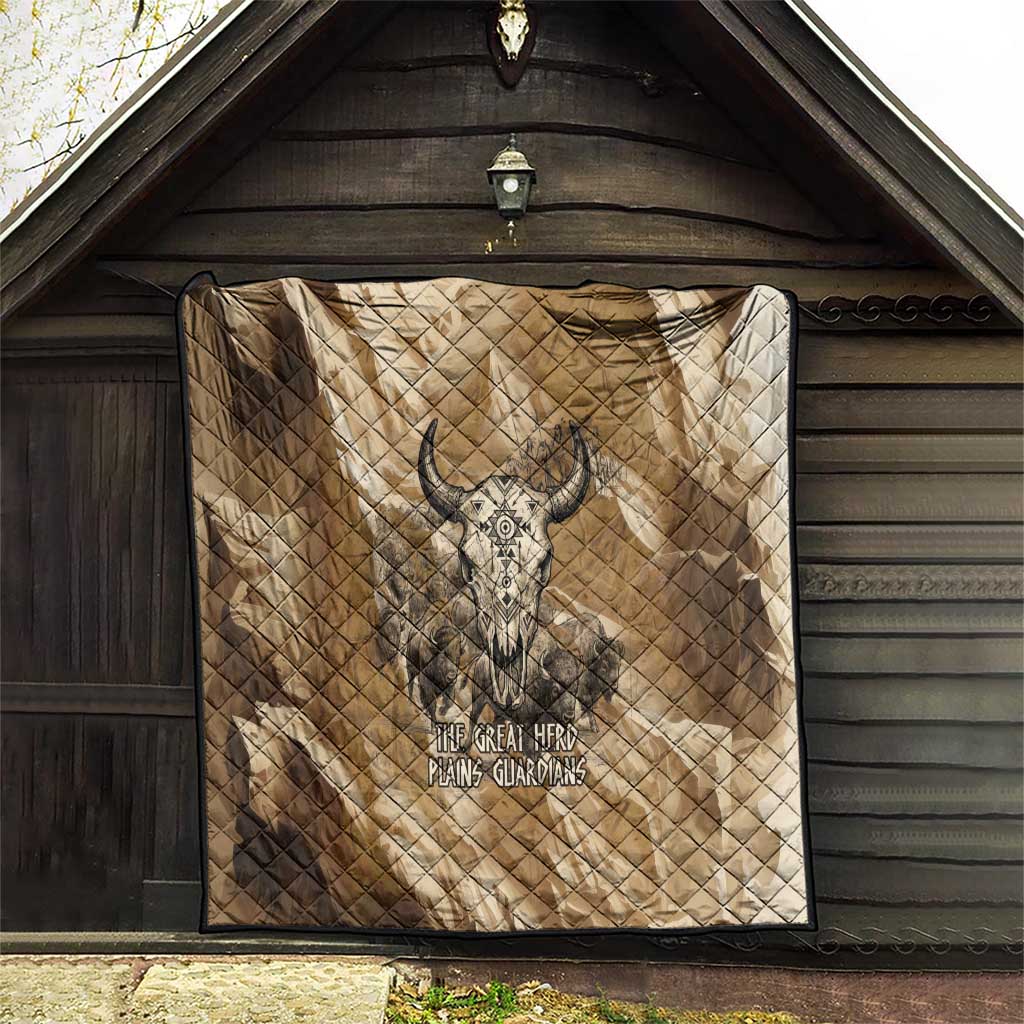 Buffalo Skull Native American Quilt Tribal Symbols and Mountain Scene Great Herd and Plains Guardians - Wonder Print Shop