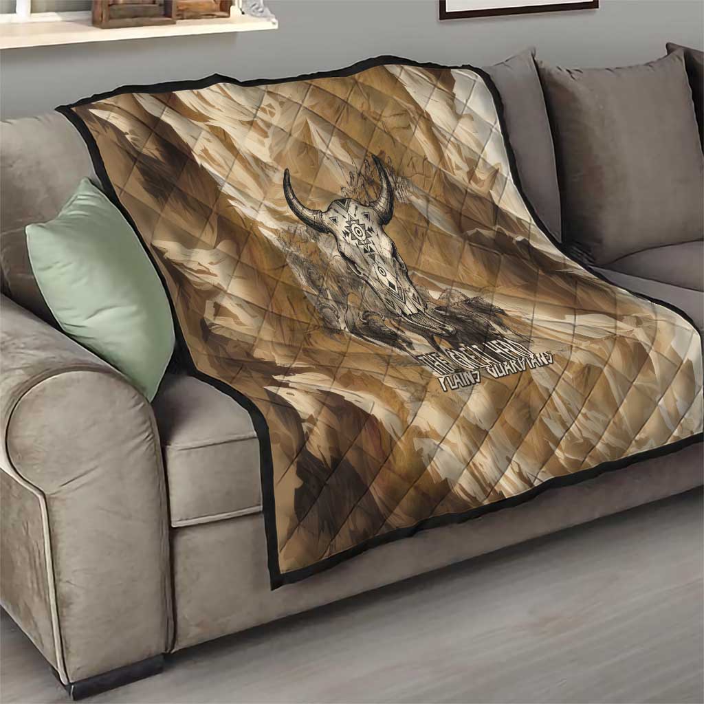 Buffalo Skull Native American Quilt Tribal Symbols and Mountain Scene Great Herd and Plains Guardians - Wonder Print Shop