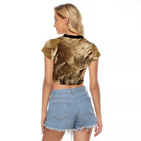 Buffalo Skull Native American Raglan Cropped T Shirt Tribal Symbols and Mountain Scene Great Herd and Plains Guardians - Wonder Print Shop