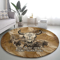 Buffalo Skull Native American Round Carpet Tribal Symbols and Mountain Scene Great Herd and Plains Guardians - Wonder Print Shop