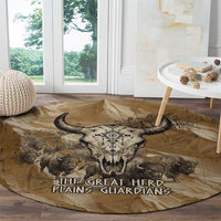 Buffalo Skull Native American Round Carpet Tribal Symbols and Mountain Scene Great Herd and Plains Guardians - Wonder Print Shop